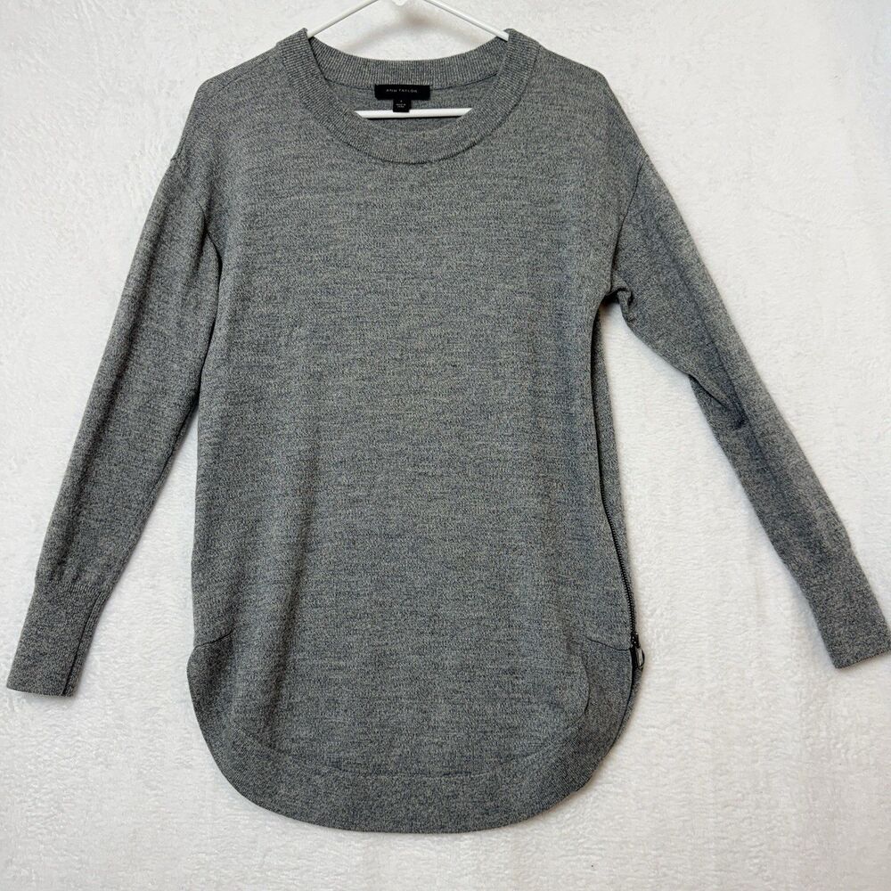 Ann Taylor Wool Womens Small Tunic Sweater Gray Side Zippers Cabincore Comfy